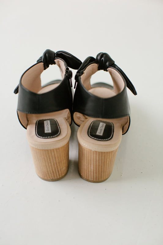 'Memphis' Block Heel Bow Sandals in Black FINAL SALE