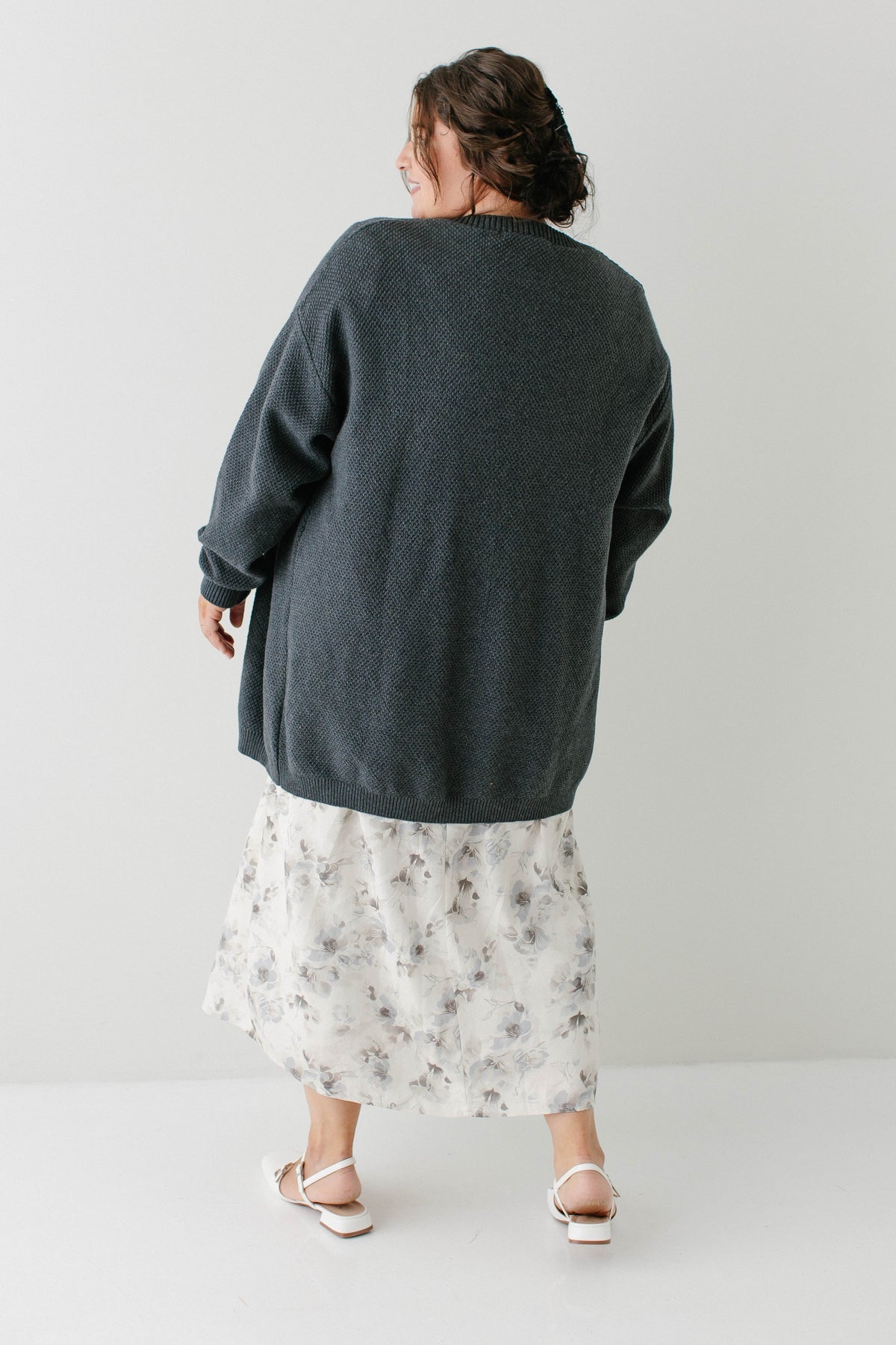 'Mattie' Cotton Textured Cardigan in Charcoal