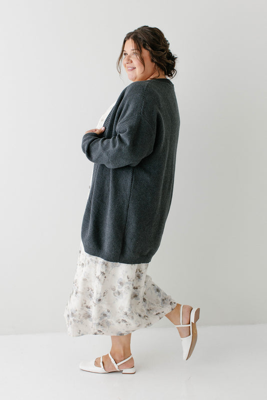 'Mattie' Cotton Textured Cardigan in Charcoal