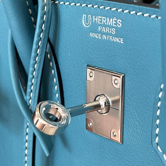 HM Birkin ðð ðð°ðĒðð Blue & Pearl Gray Cowhide Grayiver Hardware (25day to produce) 270223