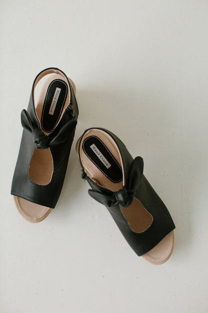 'Memphis' Block Heel Bow Sandals in Black FINAL SALE