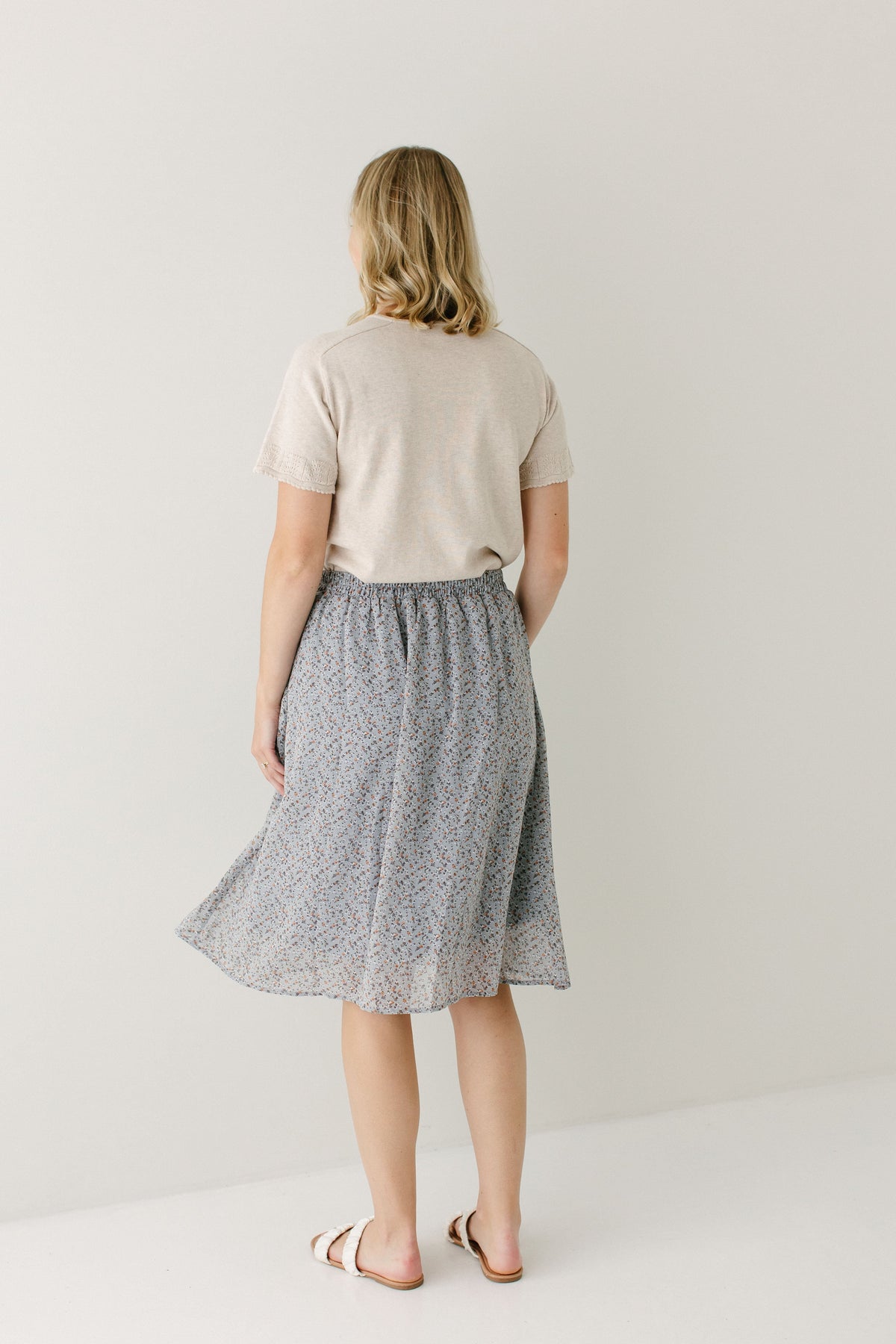 'Nina' Ditsy Floral Midi Skirt in Slate Blue FINAL SALE