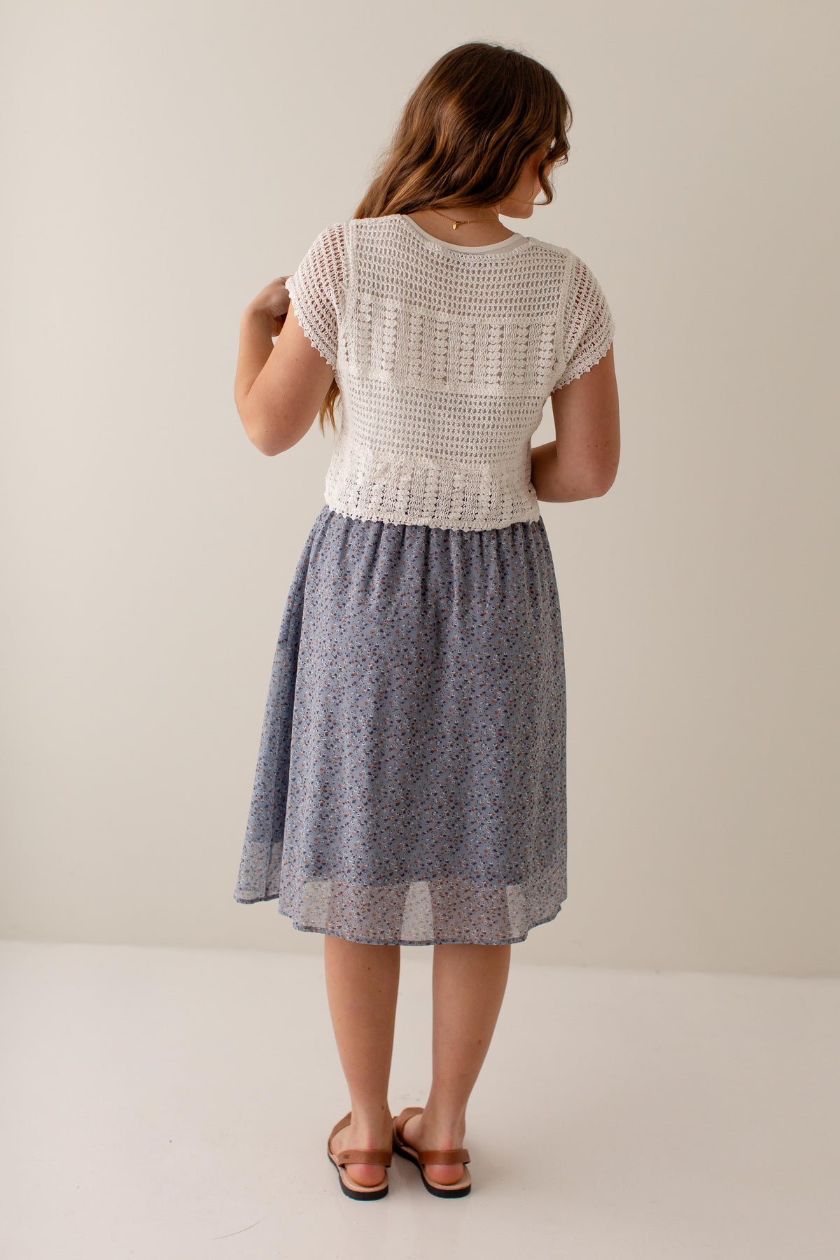 'Nina' Ditsy Floral Midi Skirt in Slate Blue FINAL SALE