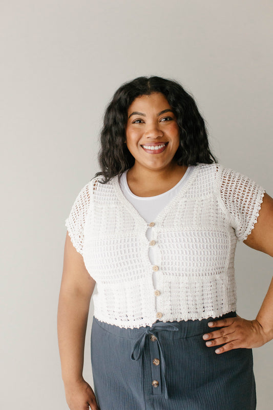 'Andrea' Short Sleeve Crocheted Cardigan FINAL SALE