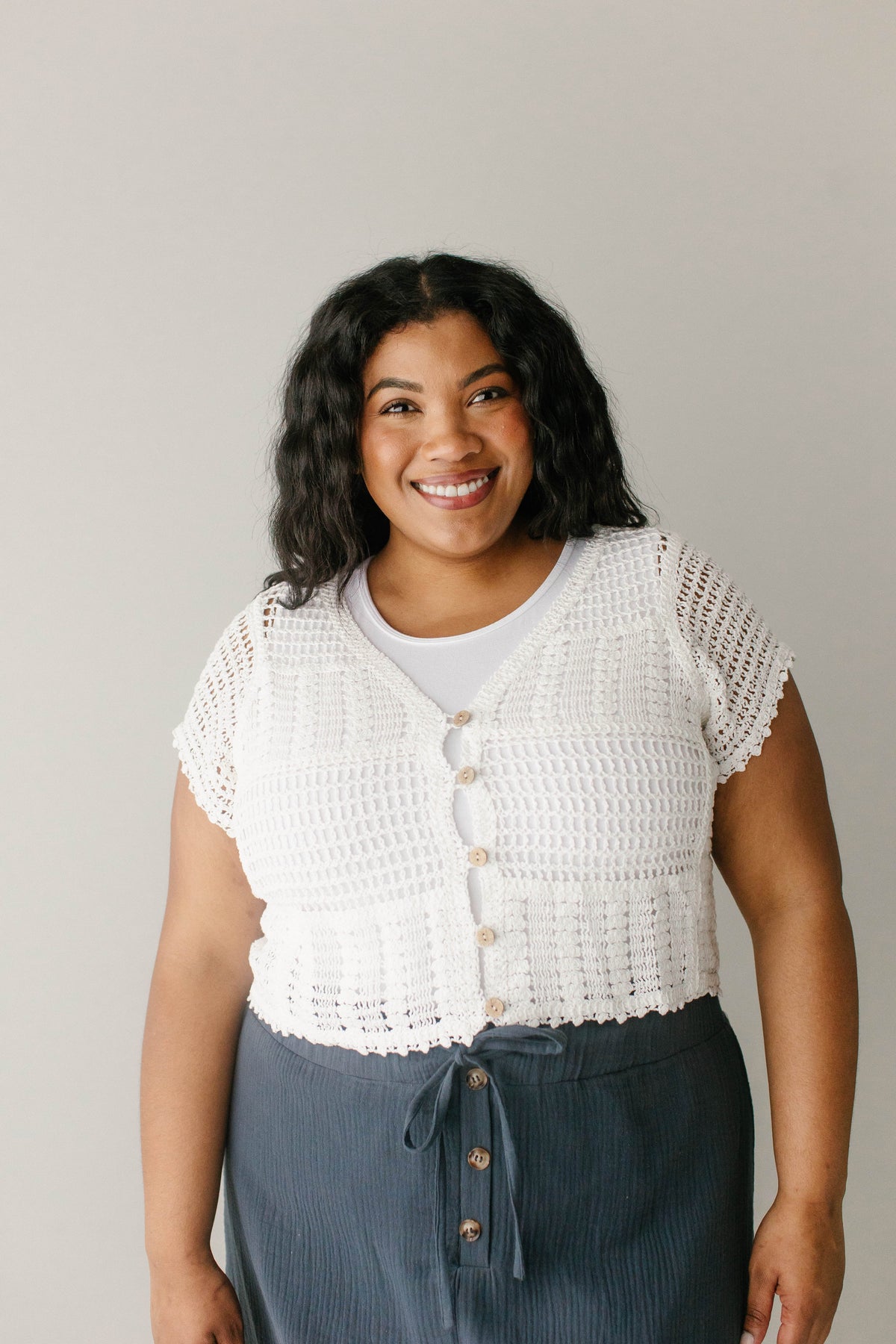 'Andrea' Short Sleeve Crocheted Cardigan FINAL SALE