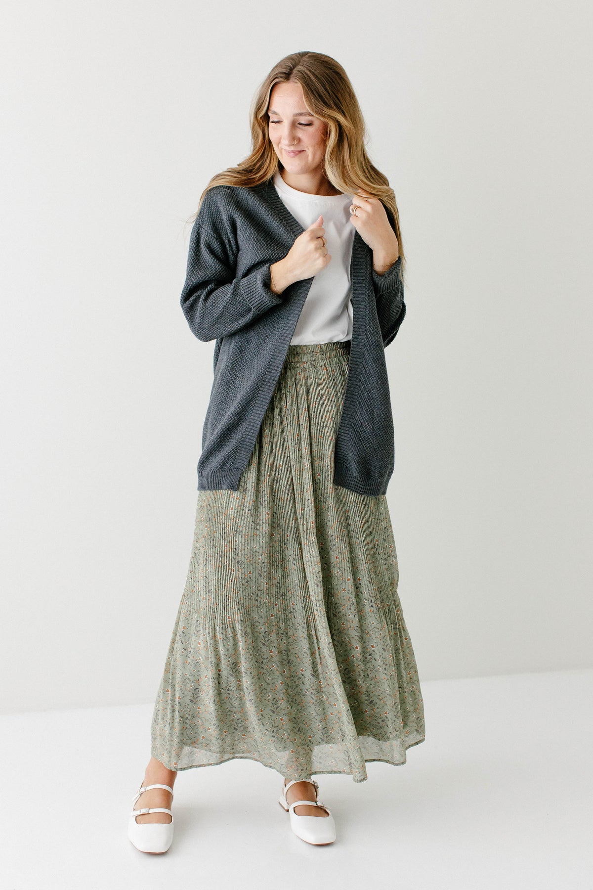 'Mattie' Cotton Textured Cardigan in Charcoal