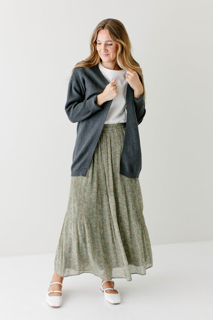 'Mattie' Cotton Textured Cardigan in Charcoal