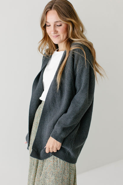 'Mattie' Cotton Textured Cardigan in Charcoal