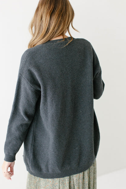 'Mattie' Cotton Textured Cardigan in Charcoal