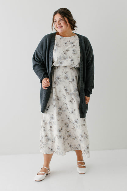 'Mattie' Cotton Textured Cardigan in Charcoal