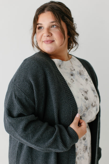 'Mattie' Cotton Textured Cardigan in Charcoal
