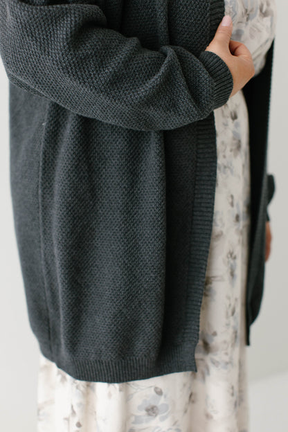 'Mattie' Cotton Textured Cardigan in Charcoal
