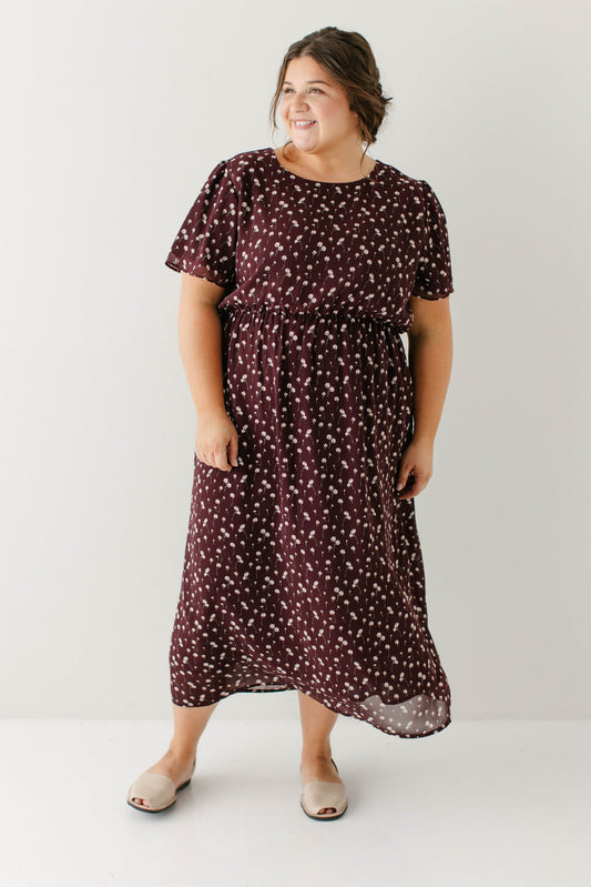 'Naomi' Floral Midi Dress in Wine