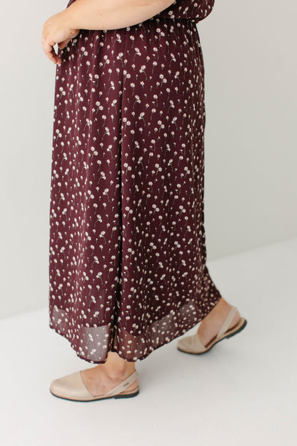 'Naomi' Floral Midi Dress in Wine