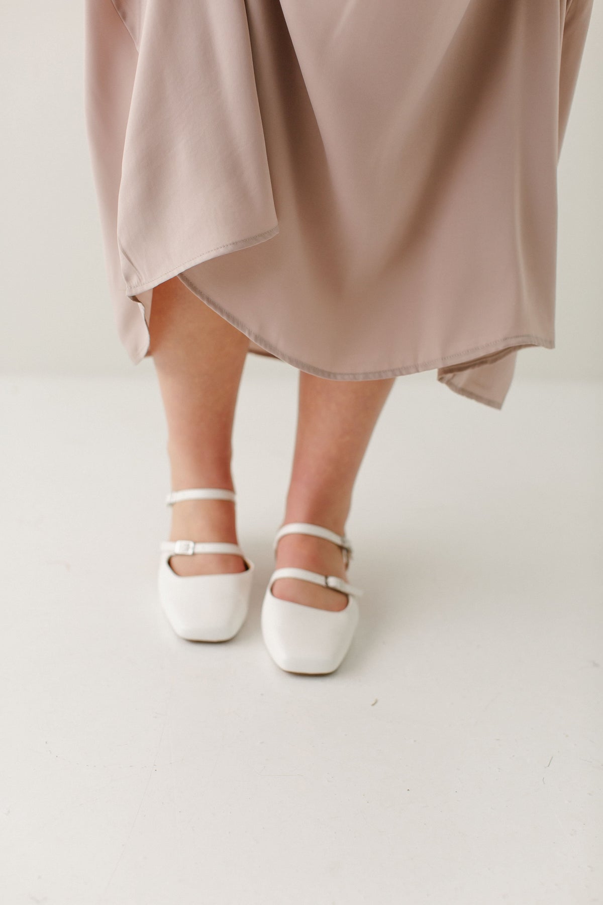 'Montague' Low Heel Mary Jane Shoes in White FINAL SALE