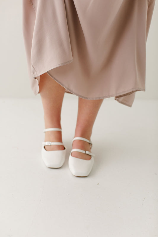 'Montague' Low Heel Mary Jane Shoes in White FINAL SALE