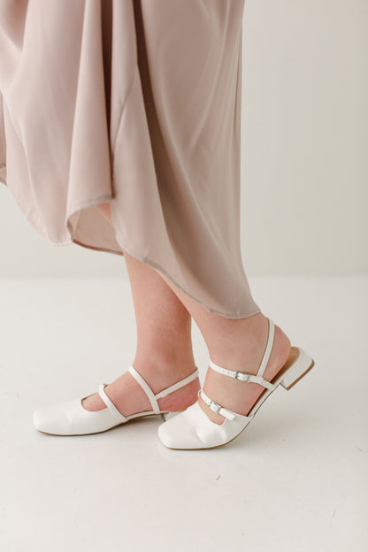 'Montague' Low Heel Mary Jane Shoes in White FINAL SALE