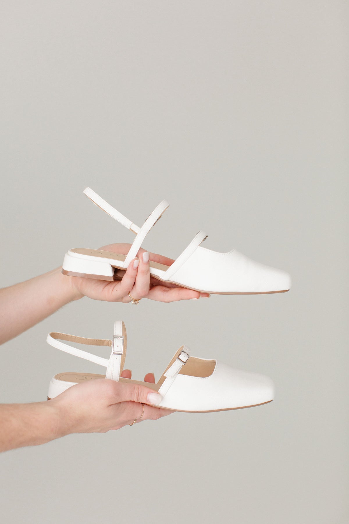 'Montague' Low Heel Mary Jane Shoes in White FINAL SALE