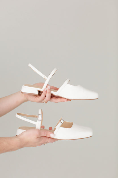 'Montague' Low Heel Mary Jane Shoes in White FINAL SALE
