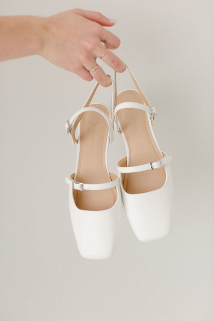 'Montague' Low Heel Mary Jane Shoes in White FINAL SALE