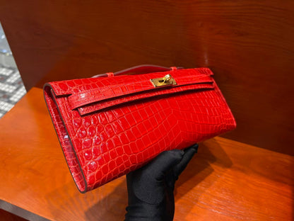 HM Kelly Cut 31cm Red Patent Crocodile Leather