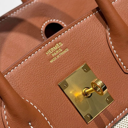 HM Birkin 30cm Golden Brown Swift Cowhide With Horse Totem Beige Canvas Fabric Ghw 249975
