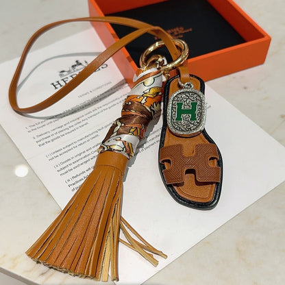HM Brown Sandal With Twilly Scarf Charm With Silver Logo